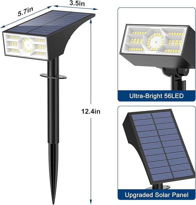 Solar Spot Lights Outdoor, 2 Pack Outdoor Solar Lights for Yard Waterproof, 4 Lighting Modes Solar Landscape Spotlights, Auto On/Off Solar Powered Flood Lights Garden Pathway (Cool White)