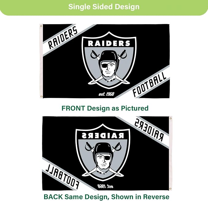 NFL Las Vegas Raiders Vintage Logo 3' x 5' Outdoor Durable Flag with Grommets, Outdoor Banner for Garden Patio Decoration, Indoor Wall Decor Flag for Room, Works with Flag Poles for Outside House