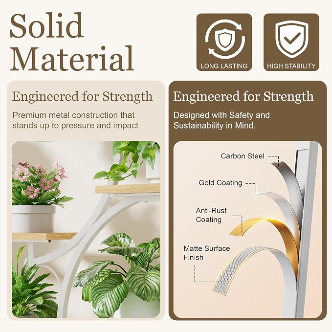 BACEKOLL Plant Stand Indoor with Grow Light - 2 Pack Tall Indoor Plant Shelf, 62" Corner Plant Holder, 8 Tiered Large S-Shape Flower Multiple Display Shelf for Home, White