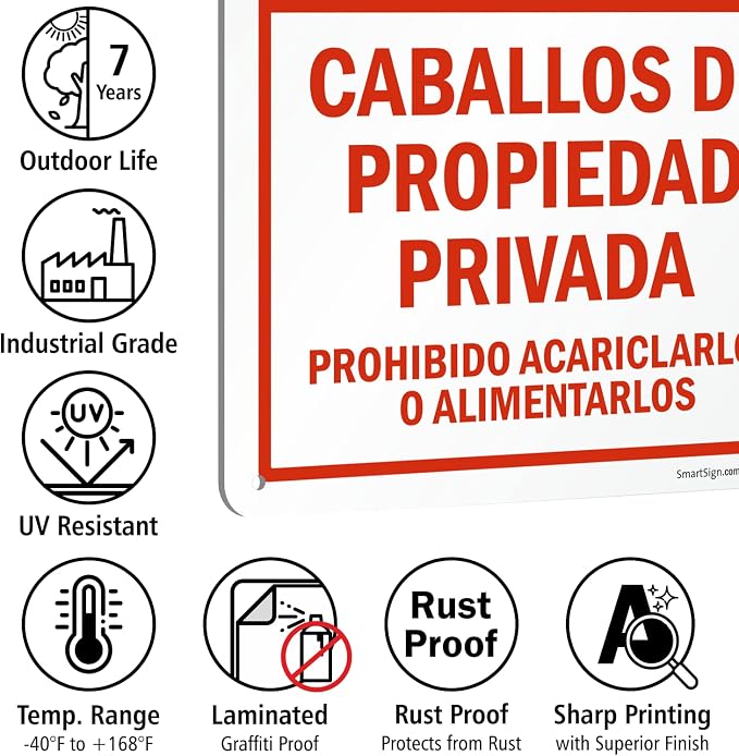 SmartSign 14 x 10 inch “Privately Owned Horses - Do Not Pet Or Feed” Bilingual Metal Sign, 40 mil Laminated Rustproof Aluminum, Red and White, Made in USA