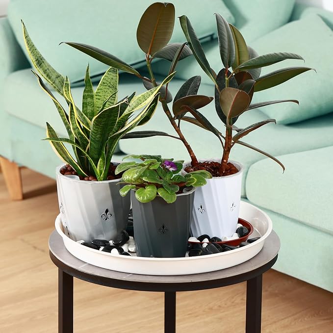 8 Pack 11.5 Inch Plant Saucers for Indoors Outdoors Plastic Plant Water Catcher Trays No Holes Round Flower Pot Drip Trays, Heavy Duty Plant Pot Saucers Water Drainage Trays, Terracotta