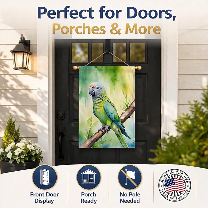Caroline's Treasures Monk Parakeet House Flag Large Porch Sleeve Pole Decorative Outside Yard Banner Artwork Wall Hanging, Polyester, House Size, Multicolor