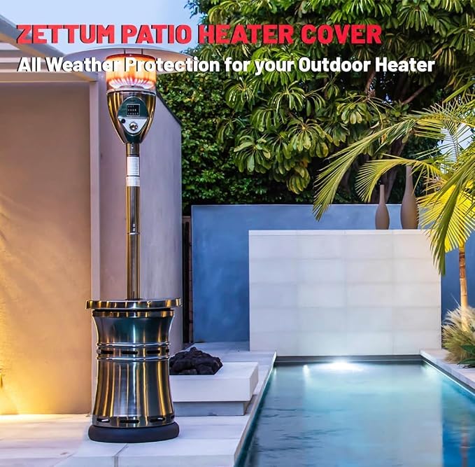 Zettum Patio Heater Covers 2 Pack - 600D Outdoor Heater Cover with Zipper Waterproof Heavy Duty, Propane Heat Cover for East Oak, Hampton Bay, Fire Sense and More (89" Height x 33" Dome x 19" Base)