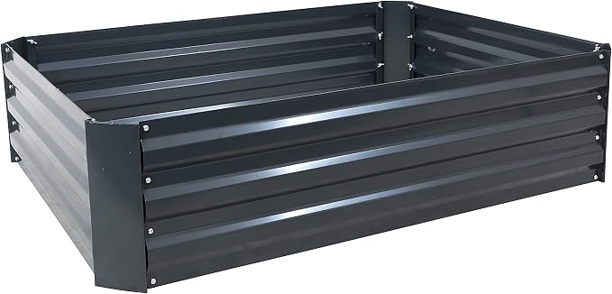 Sunnydaze Galvanized Raised Garden Bed Kit - 4x3x1 ft Outdoor Raised Garden Bed - Metal Planter Box for Vegetables, Flowers, Herbs - Dark Gray - 4' x 3' Rectangle