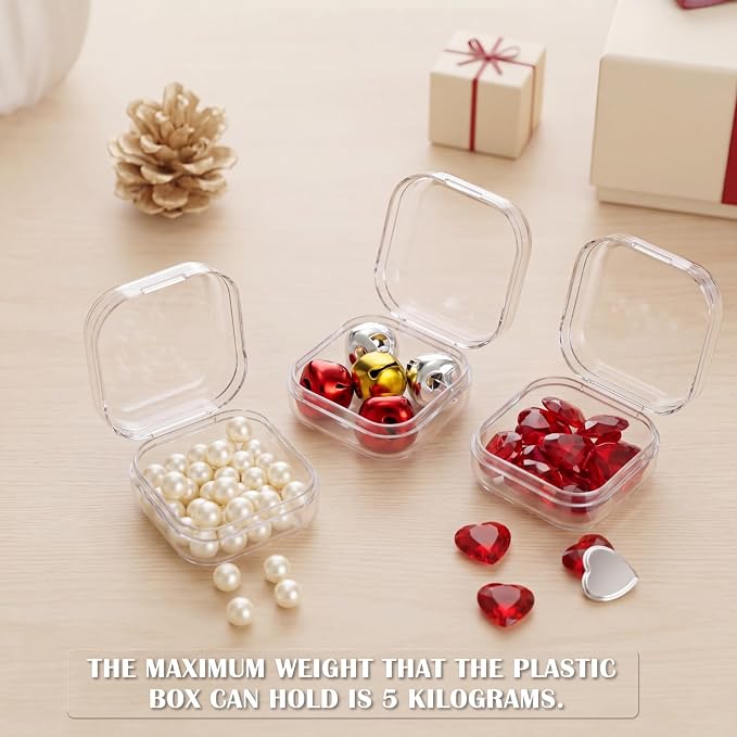 SATINIOR 200 Pcs Clear Plastic Beads Storage Containers Box Small Clear Boxes with Hinged Lid Plastic Arts Case Mini Square Crafts Storage Organizers for Small Items (1.37 × 1.37 × 0.7inch)