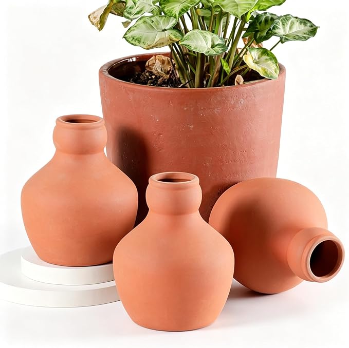 Plant Watering Devices 3 Pack Terracotta Vacation Plant Waterer Plant Self-Watering Stakes Terracotta Auto-Water Irrigation System Self Watering Devices for Indoor Outdoor Plants