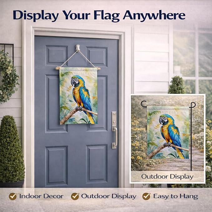 Caroline's Treasures Blue and Gold Macaw Garden Flag Mailbox Flag Decorative Yard Flag Banner Outside Patio Artwork Yard Flower Beds, Garden Size, Multicolor