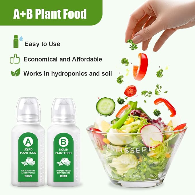 Hydroponic Growing Kit with Nutrient Solution, Seeds & Grow Sponges – Indoor Garden Starter Set for Fresh Herbs & Vegetables (Nutrient & 3 Free Seeds)