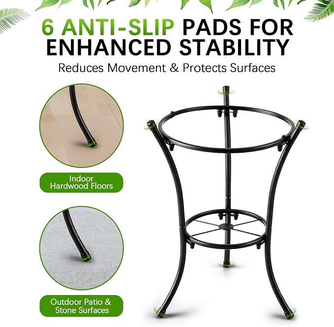 16" Tall Metal Bird Bath Stand, 2-Tier Wrought Iron Plant & Gazing Ball Stand with 6 Non-Slip Pads, Sturdy Multi-Use Flowerpot Holder for Outdoor Indoor Garden Patio