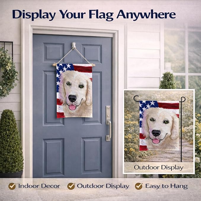 Caroline's Treasures CK6542GF Golden Retriever Dog American Flag Garden Flag Mailbox Flag Decorative Yard Flag Banner Outside Patio Artwork Yard Flower Beds, Garden Size, Multicolor