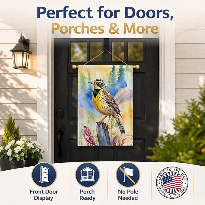 Caroline's Treasures Oregon Western Meadowlark House Flag Large Porch Sleeve Pole Decorative Outside Yard Banner Artwork Wall Hanging, Polyester, House Size, Multicolor