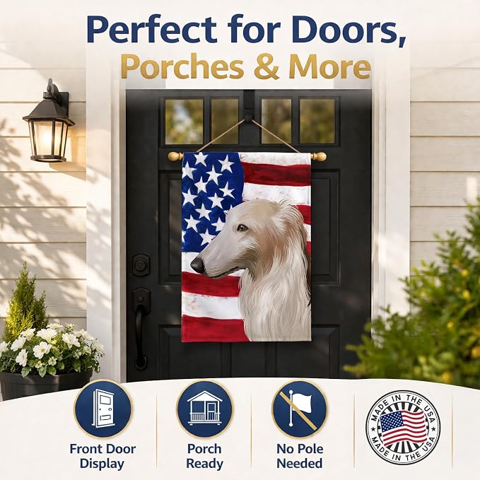 Caroline's Treasures CK6449CHF Borzoi Dog American Flag House Flag Large Porch Sleeve Pole Decorative Outside Yard Banner Artwork Wall Hanging, Polyester, House Size, Multicolor