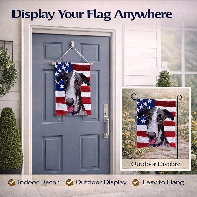 Caroline's Treasures CK6651GF Polish Greyhound Dog American Flag Garden Flag Mailbox Flag Decorative Yard Flag Banner Outside Patio Artwork Yard Flower Beds, Garden Size, Multicolor