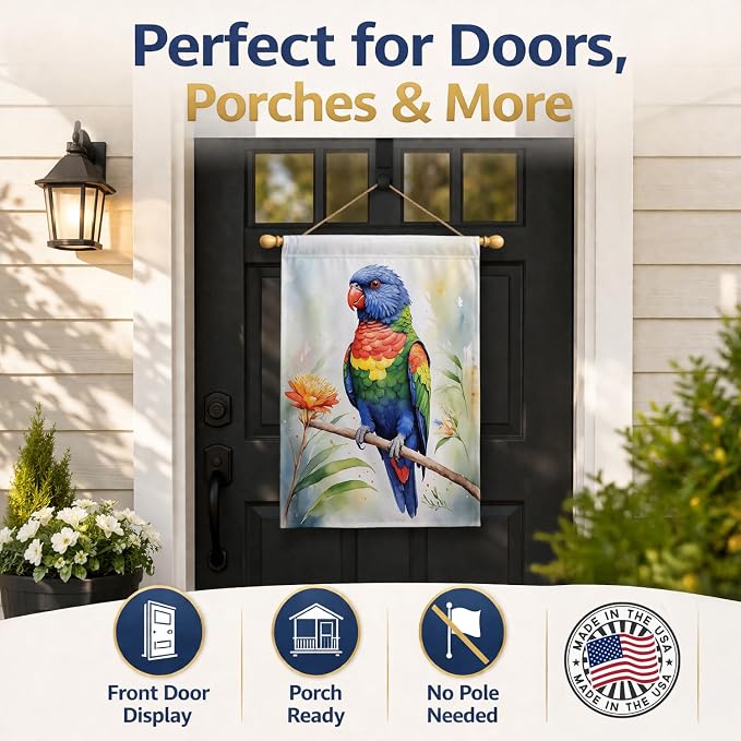 Caroline's Treasures Rainbow Lorikeet House Flag Large Porch Sleeve Pole Decorative Outside Yard Banner Artwork Wall Hanging, Polyester, House Size, Multicolor