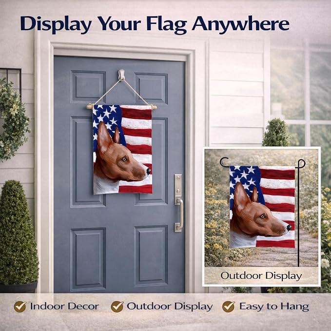 Caroline's Treasures CK6417GF Basenji American Flag Garden Flag Mailbox Flag Decorative Yard Flag Banner Outside Patio Artwork Yard Flower Beds, Garden Size, Multicolor