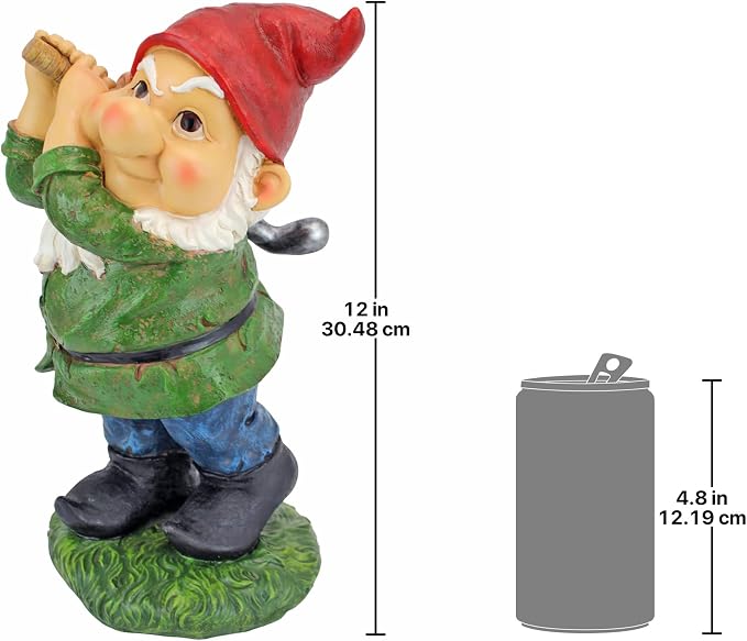 Design Toscano Bigey Burt Funny Golfing Garden Gnome Statue, 12 inch, Polyresin, Full Color