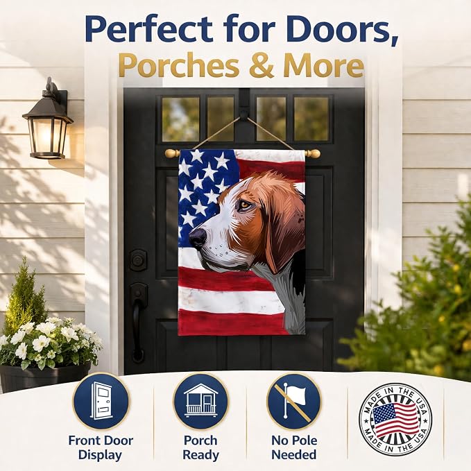 Caroline's Treasures CK6523CHF Finnish hound Dog American Flag House Flag Large Porch Sleeve Pole Decorative Outside Yard Banner Artwork Wall Hanging, Polyester, House Size, Multicolor
