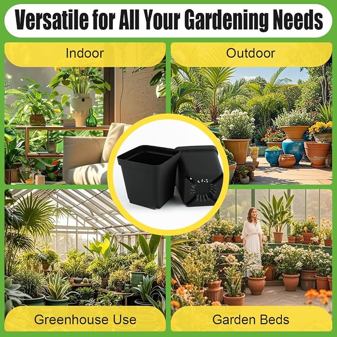 RooTrimmer Square Nursery Pots 5.5 Inch, Plastic Plant Pot with Drainage Holes, 30 Pcs Reusable Seedling Starter Pots Garden Flower Pots Planters for Indoor Plants, Transplanting, Succulents, Cuttings