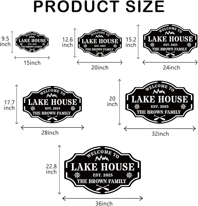 Personalized Metal Lake House Sign Custom Family Name Wall Art Rustic Cabin Decor for Entryway Porch Outdoor Lake Life Gift