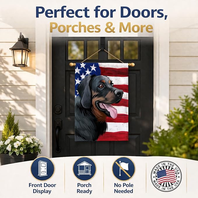 Caroline's Treasures CK6653CHF Polish Hunting Dog American Flag House Flag Large Porch Sleeve Pole Decorative Outside Yard Banner Artwork Wall Hanging, Polyester, House Size, Multicolor