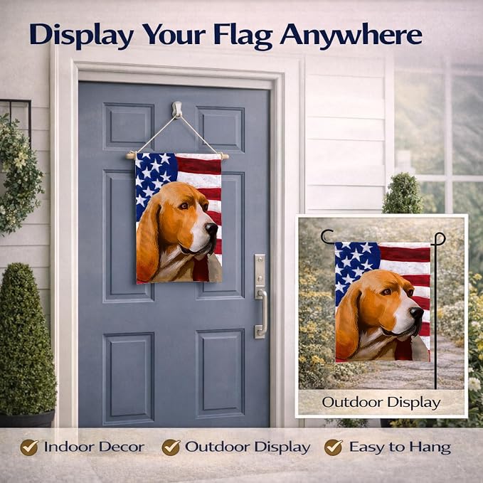 Caroline's Treasures CK6409GF Artois Hound Dog American Flag Garden Flag Mailbox Flag Decorative Yard Flag Banner Outside Patio Artwork Yard Flower Beds, Garden Size, Multicolor