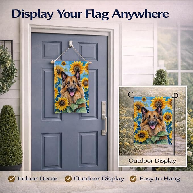 Caroline's Treasures DAC6024GF Belgian Tervuren in Sunflowers Garden Flag Mailbox Flag Decorative Yard Flag Banner Outside Patio Artwork Yard Flower Beds, Garden Size, Multicolor