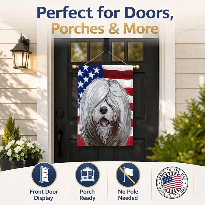 Caroline's Treasures CK6716CHF South Russian Ovcharka Dog American Flag House Flag Large Porch Sleeve Pole Decorative Outside Yard Banner Artwork Wall Hanging, Polyester, House Size, Multicolor