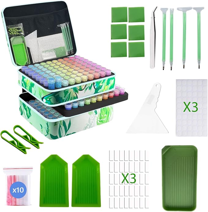 240 Slot Diamond Painting Storage Containers | Green 240-slot storage box with tools & accessories for diamond art