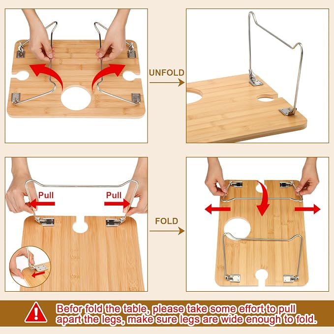 Willinglong Picnic Foldable Wine Table with Bamboo Plate Kit, Handmade Handle Portable Bamboo Tray Table with Food Plate for 2 Outdoor Camping Picnic Wine Set Gift for Couples