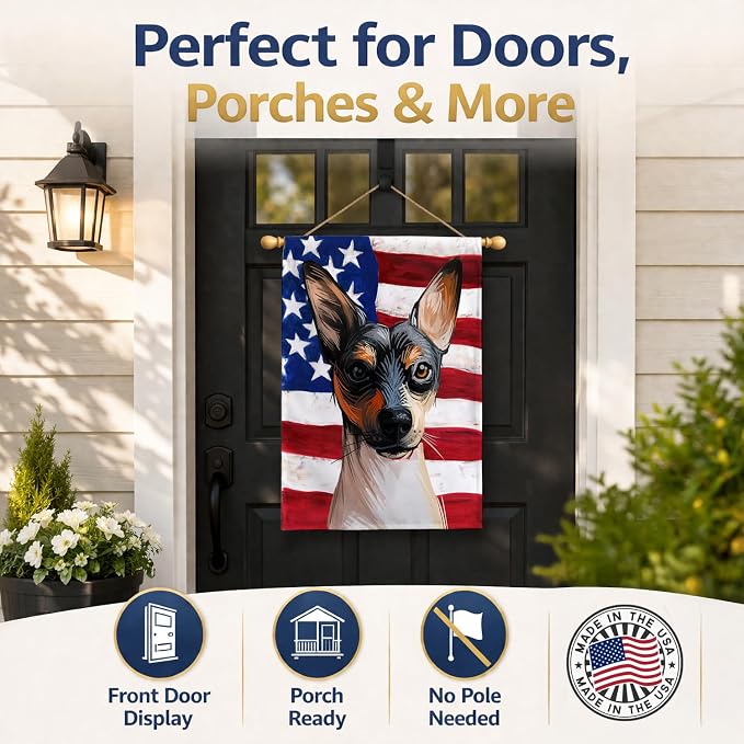 Caroline's Treasures CK6674CHF Ratonero Valenciano Dog American Flag House Flag Large Porch Sleeve Pole Decorative Outside Yard Banner Artwork Wall Hanging, Polyester, House Size, Multicolor