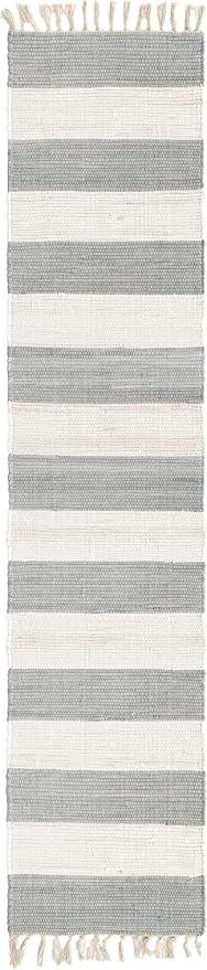 Unique Loom Chindi Rag Collection Area Rug - Striped (2' 2" x 10' Runner, Gray/ Ivory)