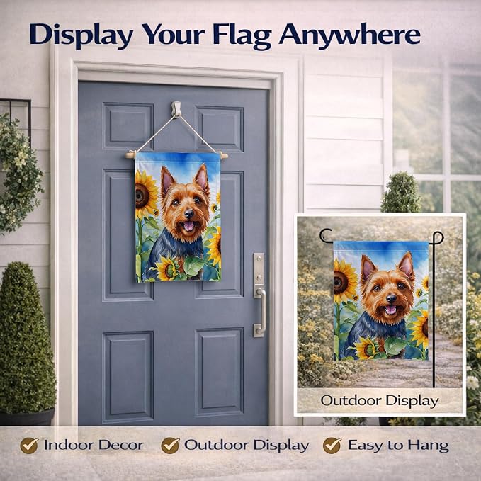 Caroline's Treasures DAC6015GF Australian Terrier in Sunflowers Garden Flag Mailbox Flag Decorative Yard Flag Banner Outside Patio Artwork Yard Flower Beds, Garden Size, Multicolor