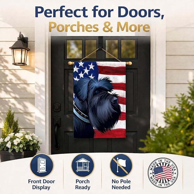 Caroline's Treasures CK6540CHF Giant Schnauzer Dog American Flag House Flag Large Porch Sleeve Pole Decorative Outside Yard Banner Artwork Wall Hanging, Polyester, House Size, Multicolor