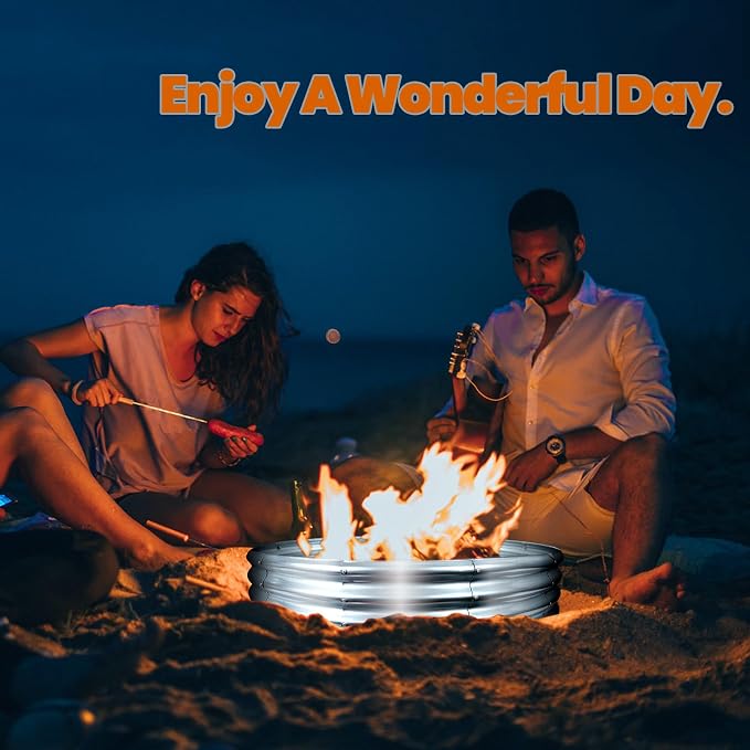 60 Inch Fire Pit Ring 5FT Galvanized Steel Burn Barrel,12" Raised Heavy Duty Wood Burning Fire Pits,Heat Resistant Campfire Ring with Spark Guard, for Outdoor Backyard, Patio & Camping Use