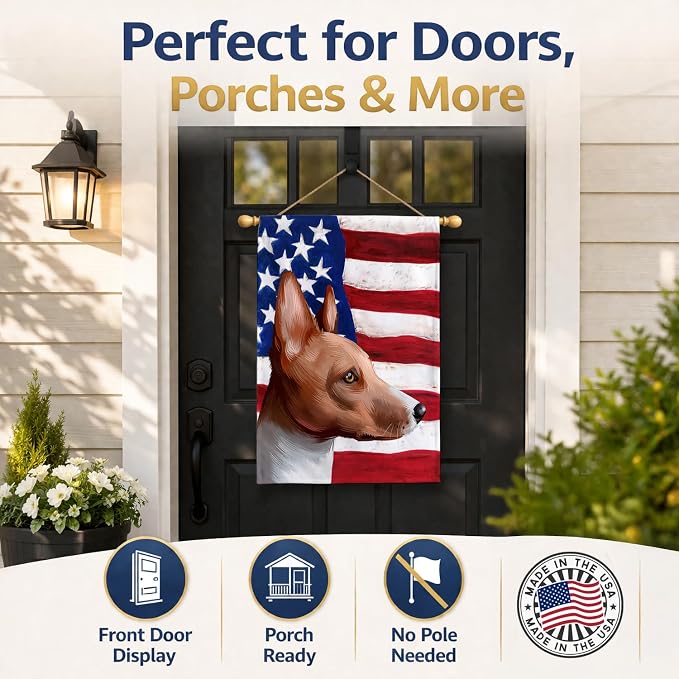 Caroline's Treasures CK6417CHF Basenji American Flag House Flag Large Porch Sleeve Pole Decorative Outside Yard Banner Artwork Wall Hanging, Polyester, House Size, Multicolor
