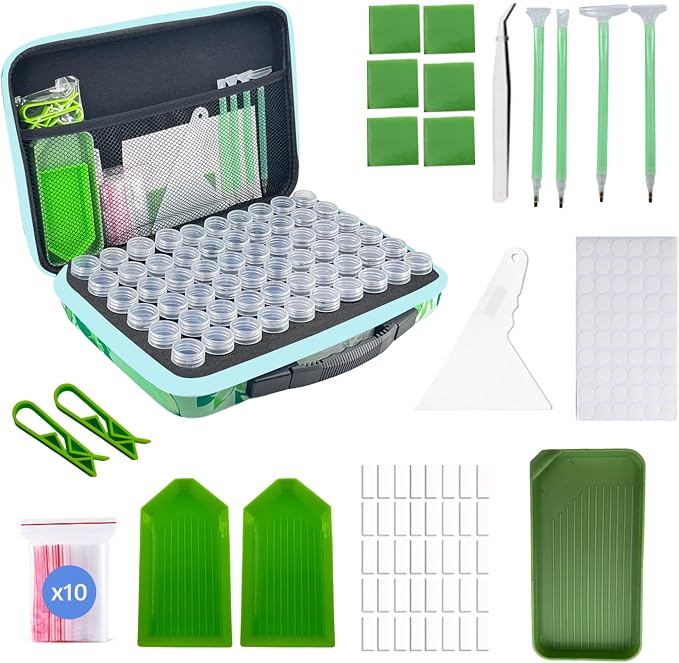 60 Slot Diamond Painting Storage Containers | Green 60-slot storage box with tools & accessories for diamond art