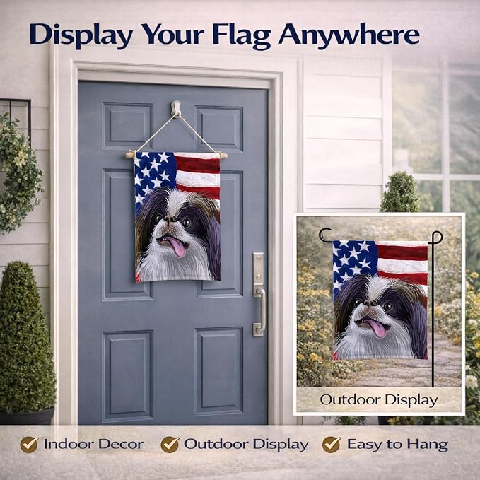 Caroline's Treasures CK6580GF Japanese Chin American Flag Garden Flag Mailbox Flag Decorative Yard Flag Banner Outside Patio Artwork Yard Flower Beds, Garden Size, Multicolor