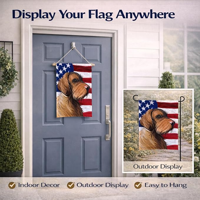 Caroline's Treasures CK6758GF Wirehaired Vizsla American Flag Garden Flag Mailbox Flag Decorative Yard Flag Banner Outside Patio Artwork Yard Flower Beds, Garden Size, Multicolor