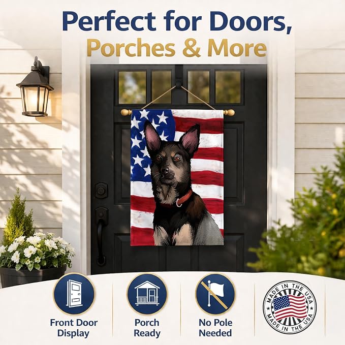 Caroline's Treasures CK6411CHF Australian Kelpie American Flag House Flag Large Porch Sleeve Pole Decorative Outside Yard Banner Artwork Wall Hanging, Polyester, House Size, Multicolor