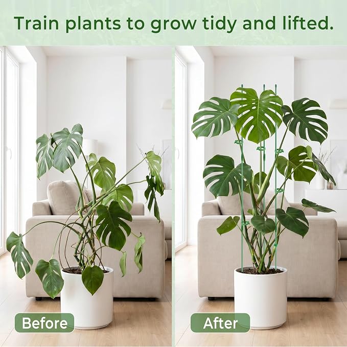 30 Pcs Plant Support Stakes Height Adjustable (17.7, Inches) | Garden Single Stem Plant Stake with 60 Pcs Plant Clips and 20 Pcs Connect Pipe for Orchid Rose Peony Peppers Amaryllis Tomato