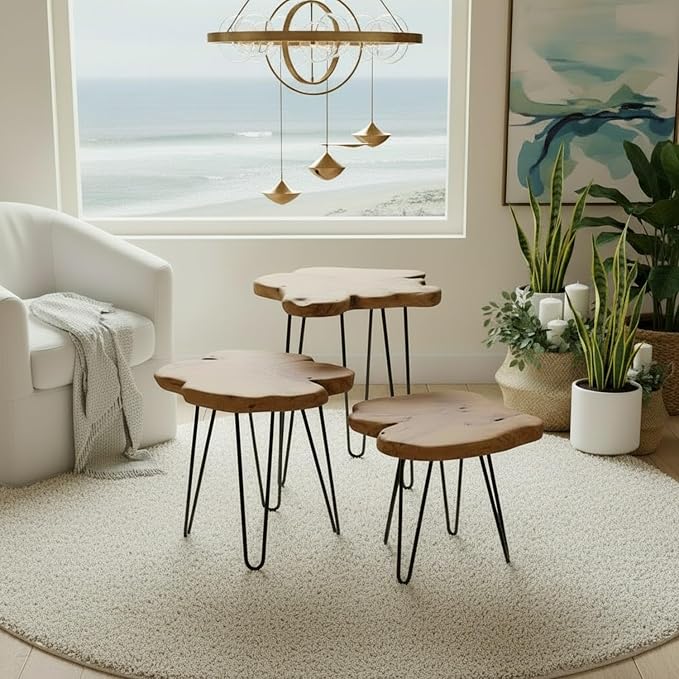 WELLAND Live Edge Cedar End Table, Unique Desktop Side Table, Natural Clear Finish, 19" L x 16" W x 20.5" H Nightstand, Plant Stand for Living Room, Bedroom, Home Office, Patio