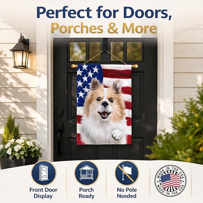 Caroline's Treasures CK6566CHF Icelandic Sheepdog Dog American Flag House Flag Large Porch Sleeve Pole Decorative Outside Yard Banner Artwork Wall Hanging, Polyester, House Size, Multicolor
