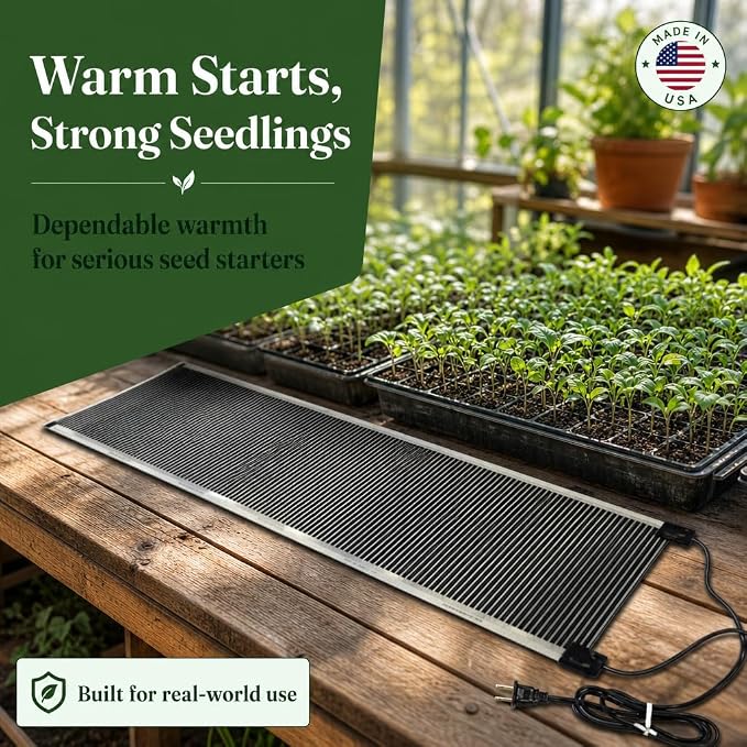 Seedling Heat Mat - Designed for 4 ft Wire Shelving, Water-Resistant Plant Heating Pad for Germination, Propagation, Hydroponics and Indoor Gardening, Made in USA (11" x 44")