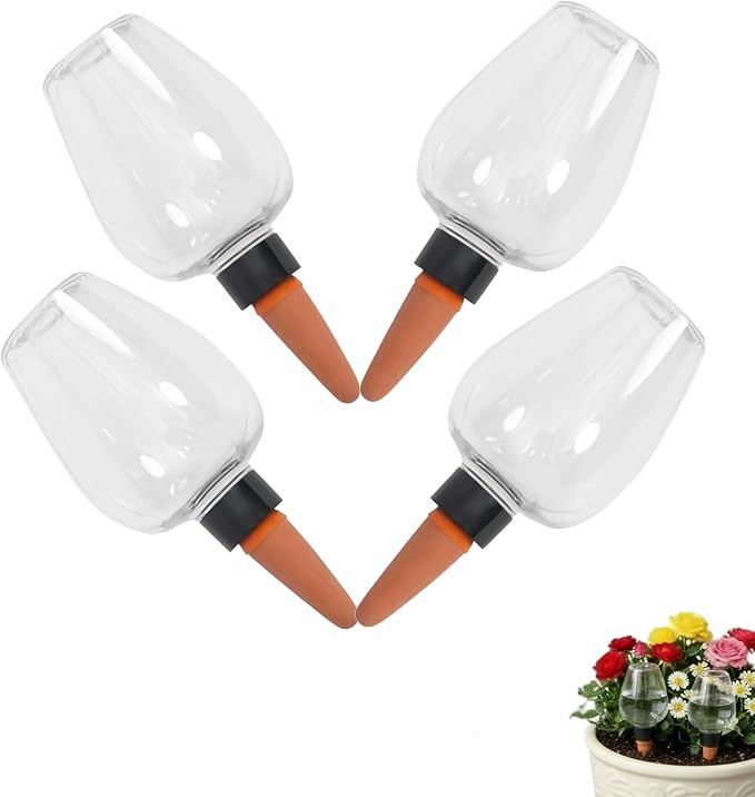 Self Watering Globes with Slow Release & Top Fill, 12.3 oz Automatic Watering Globes for Outdoor & Indoor Plants - Keep Plants Alive While on Vacation (Clear-4 Pack)