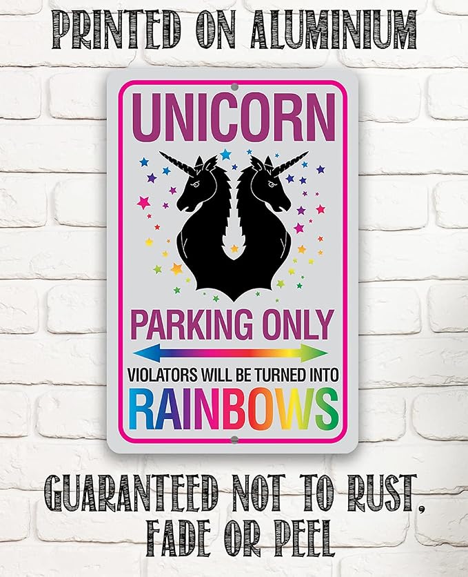 Unicorn Parking Only Metal Sign - Great for Nursery Decor, Girls Room Display and Birthday Decoration, Teen and Baby Room Gift Idea, 12x18 Use Indoors or Outdoors Durable Metal Sign
