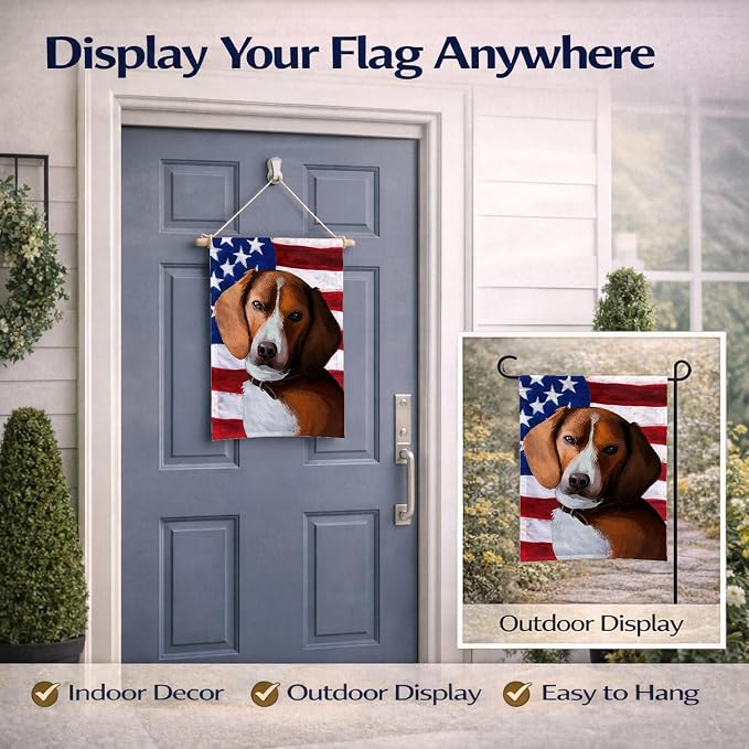 Caroline's Treasures CK6399GF American Foxhound Dog American Flag Garden Flag Mailbox Flag Decorative Yard Flag Banner Outside Patio Artwork Yard Flower Beds, Garden Size, Multicolor