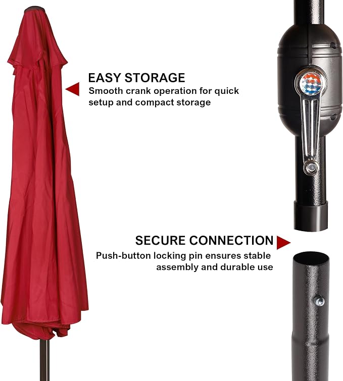 Blissun 9' Outdoor Patio Umbrella, Outdoor Table Umbrella, Yard Umbrella, Market Umbrella with 8 Sturdy Ribs, Push Button Tilt and Crank