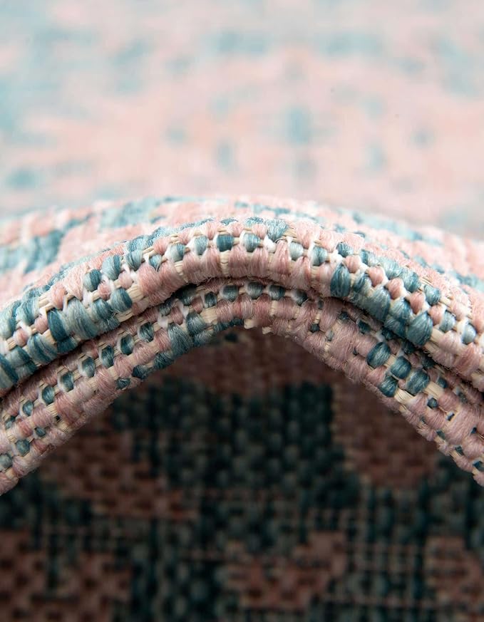 Unique Loom Jill Zarin Jill Zarin Outdoor Collection Area Rug - Dubai (13' Round, Pink and Aqua/Light Blue)