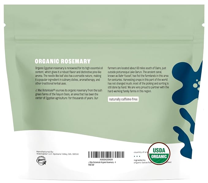 J MAC BOTANICALS Organic Rosemary Leaves (4 oz) Fresh Dried Leaf Herb, Packaged in the USA, Certified USDA Organic
