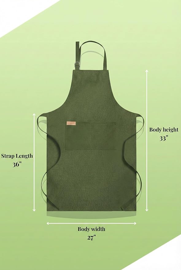 100% Cotton Kitchen Apron with 2 Pockets – Adjustable Chef Apron for Cooking Baking BBQ – Unisex Apron